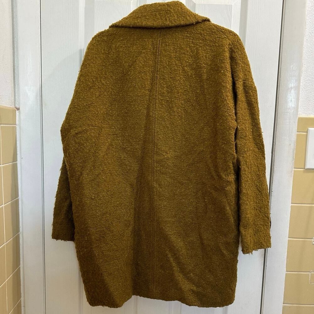 Bar III Wool Blend Olive Mustard Green Single-breasted Buttoned Coat Women‘s L!! - Picture 2 of 8